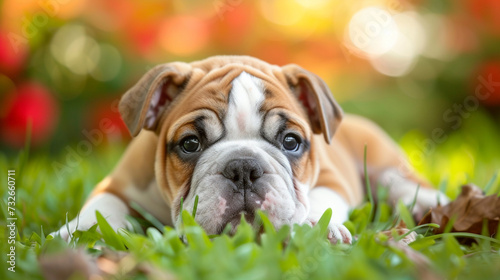 An English Bulldog Puppy Poses Playfully, Radiating Joy and Energy