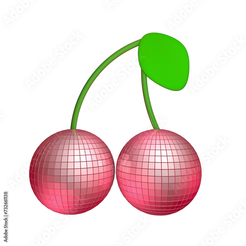 Two disco cherries on a transparent background. 3D render png.
