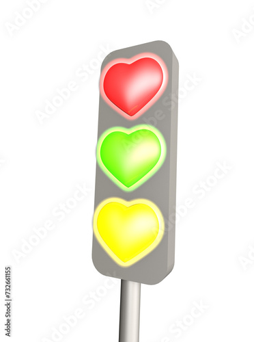 Traffic light in the shape of hearts, red, yellow and green. on a transparent background. 3D render png.