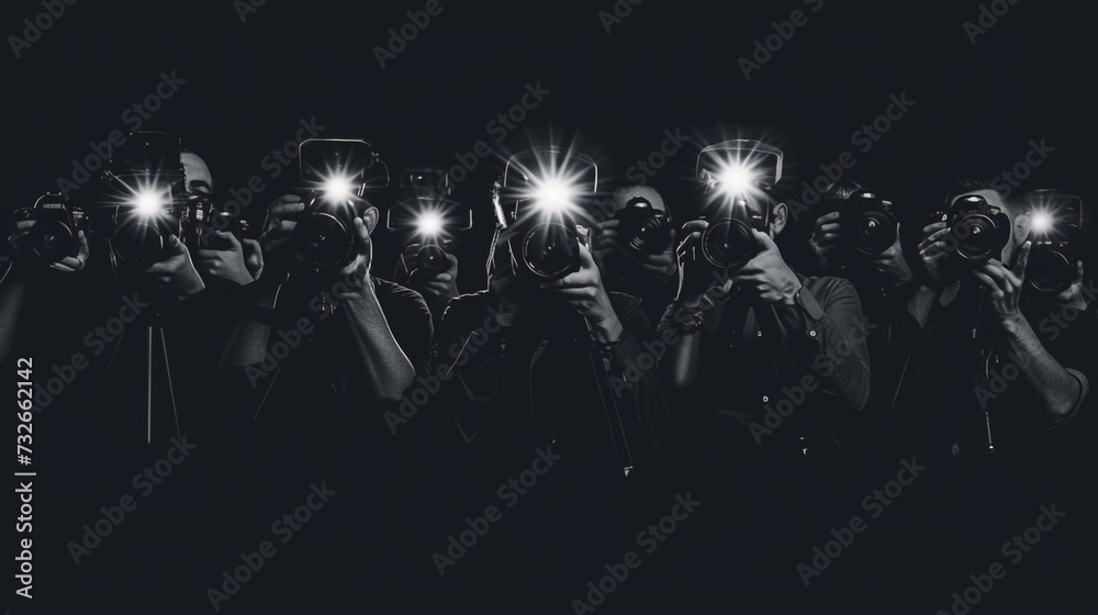 Paparazzi Catching The Moment On Camera In A Black Background