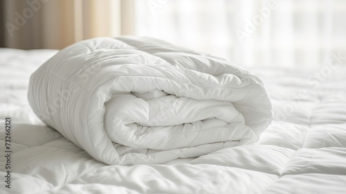 Neatly Rolled White Duvet on a Clean Bed in a Bright  Contemporary Bedroom During the Daytime