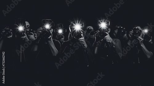 Paparazzi Catching The Moment On Camera In A Black Background