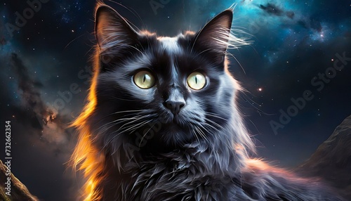 Black cat on galaxy space background © Anastasia Knyazeva