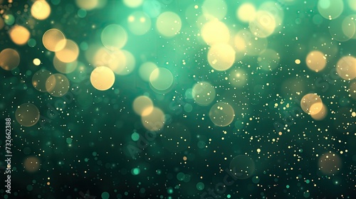 Abstract Bokeh Lights Background With Vibrant Green, Teal and Gold Hues