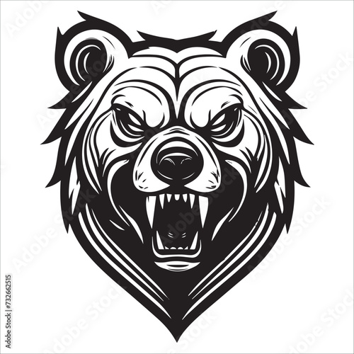 Fototapeta Naklejka Na Ścianę i Meble -  bear head , black and white bear head roaring silhouette