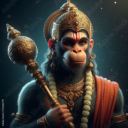Lord Hanuman portrait with mace photo