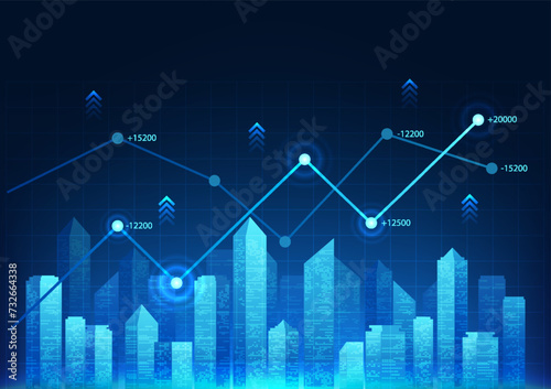 company stock chart technology The graph shows the growth of the business. Profit and loss in each quarter to make investors interested in investing. The city in front is a stock graph.