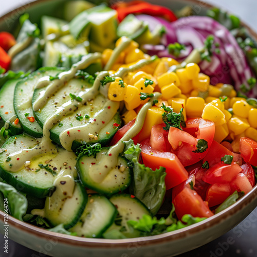Colorful Fresh Salad Bowl with Zesty Dressing
