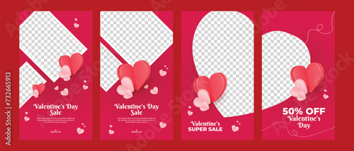valentine day big sale discount social media post instagram stories template. editable instagram story collection 