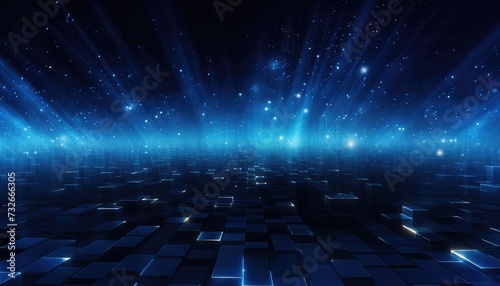 Abstract dark blue digital background with sparkling blue light particles HD Wallpaper © msroster