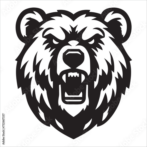bear head   Roaring bear head black and white