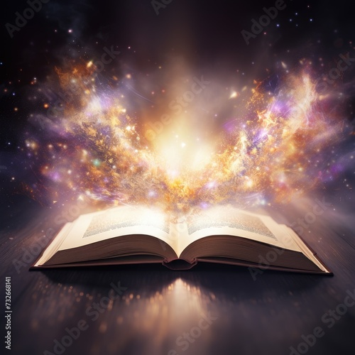 Open book with light rays coming out of the pages, fantasy concept © msroster