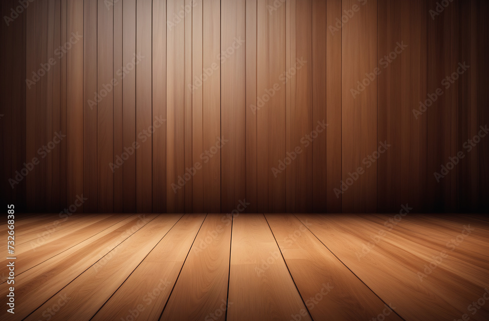 An empty background with space to copy - a wooden floor and a wall of planks in perspective An empty background with space to copy - a wooden floor and a wall of planks in perspective