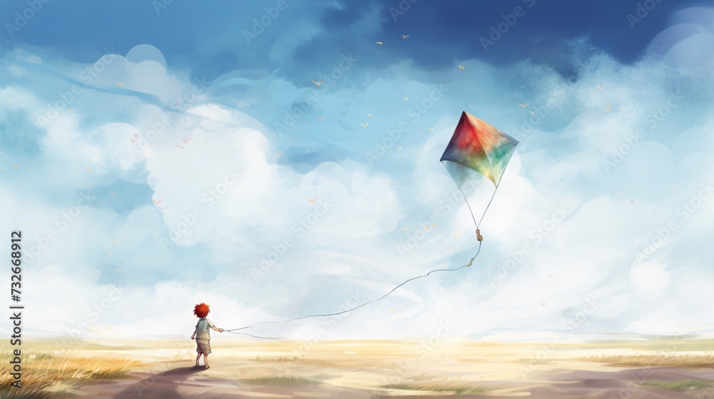 In the drawing,a child joyfully plays with a kite, their face alive with excitement as they watch it soar into the sky. With deft strokes of the pencil,the artist captures the carefree spirit of youth In the drawing,a child joyfully plays with a kite, their face alive with excitement as they watch it soar into the sky. With deft strokes of the pencil,the artist captures the carefree spirit of youth
