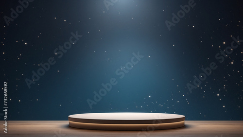 Empty podium for product display on dark blue background. 3D render