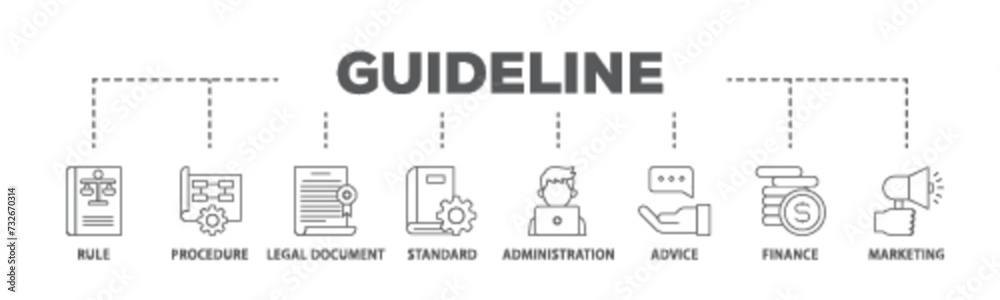Guideline banner web icon illustration concept with icon of rule, procedure, legal document, standard, administration, advice, finance, marketing icon live stroke and easy to edit Guideline banner web icon illustration concept with icon of rule, procedure, legal document, standard, administration, advice, finance, marketing icon live stroke and easy to edit
