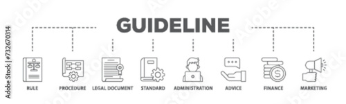Guideline banner web icon illustration concept with icon of rule, procedure, legal document, standard, administration, advice, finance, marketing icon live stroke and easy to edit 