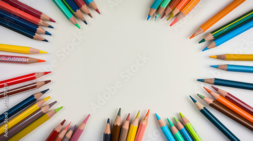 Colorful Array of Pencils on a White Background, Creativity and Art Concept