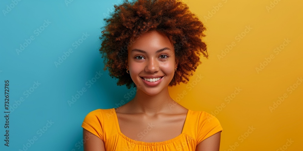 A positive and stylish young African woman, exuding cheerfulness with curly hair and trendy attire. A positive and stylish young African woman, exuding cheerfulness with curly hair and trendy attire.
