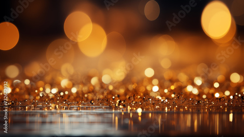 Background golden tone gradient Bokeh overlay abstract background bright creative, Crystals sparkle, shine and reflect light template luxurious festivals smooth texture, flowing curve wallpaper gold. photo