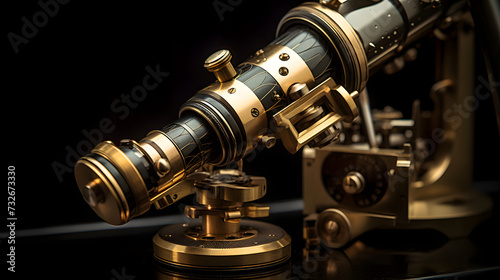 Superior view of a Vintage Microscope Eyepiece Reflecting Light in a Lab Setting