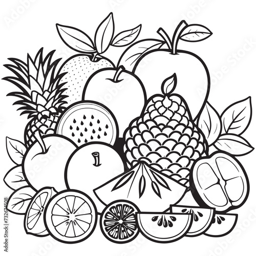 Fruits outline coloring page illustration for children and adult