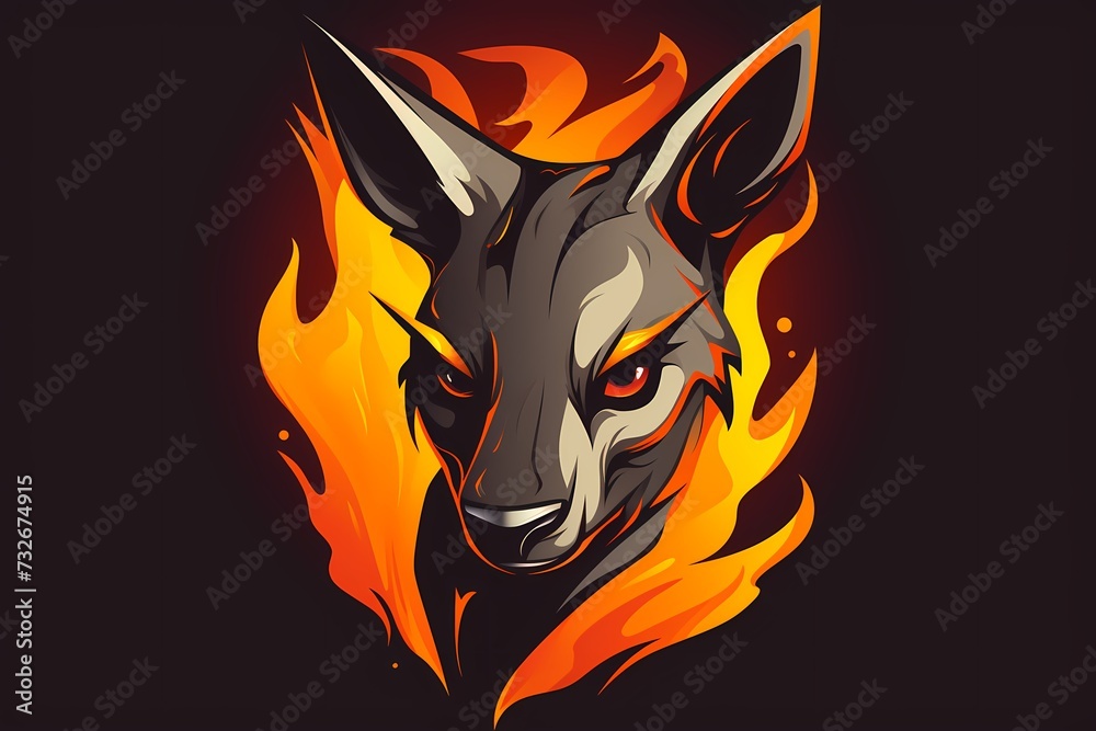 Dynamic kangaroo face logo illustration with a powerful stance, capturing the essence of strength and agility, showcased against a modern and vibrant background