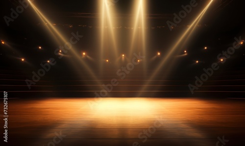 Empty Stage with Dramatic Spotlights Silence. Background with Copy Space