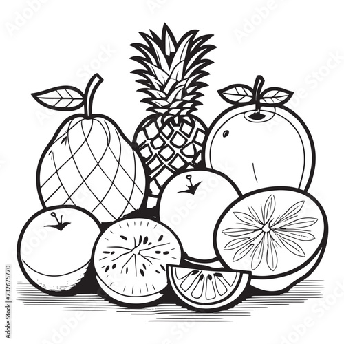 Fruits outline coloring page illustration for children and adult © Shapla