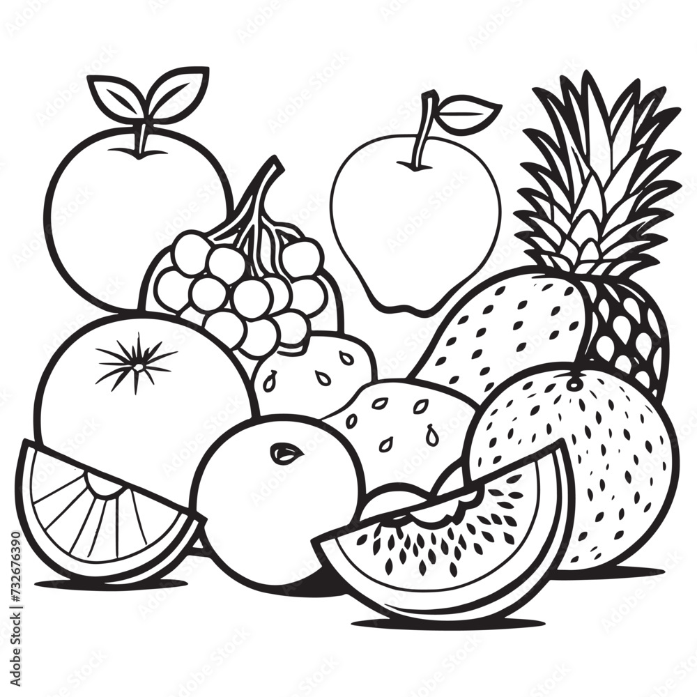 Fototapeta premium Fruits outline coloring page illustration for children and adult