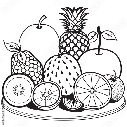 Fruits outline coloring page illustration for children and adult