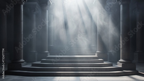 Picture a misty gray light softly illuminating the podium.