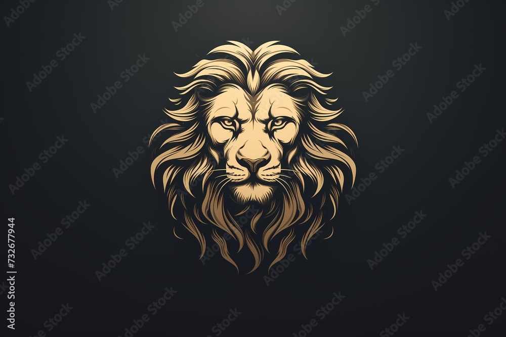 Majestic lion face logo illustration with intricate details, poised and powerful against a solid background for a bold and impactful brand identity