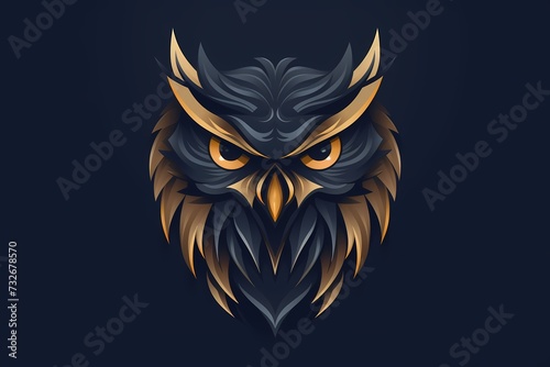 Mysterious owl face logo illustration with piercing eyes, conveying wisdom and intuition, isolated on a clean and sophisticated background for a timeless brand