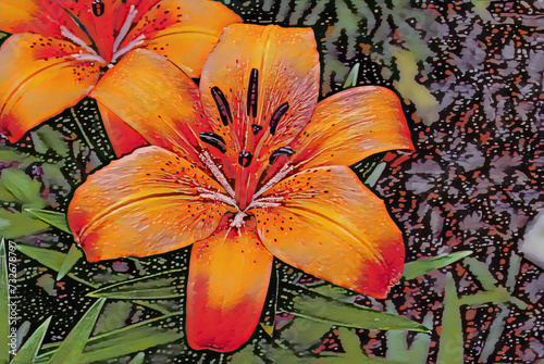 Image of yellow tiger lily flower, edited to look like an illustration. 