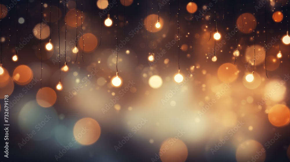 Hanging Fairy Lights. Abstract Festive Background with Christmas & New Year Decoration of Blurred Hanging Fairy Lights. Abstract Festive Background with Christmas & New Year Decoration of Blurred