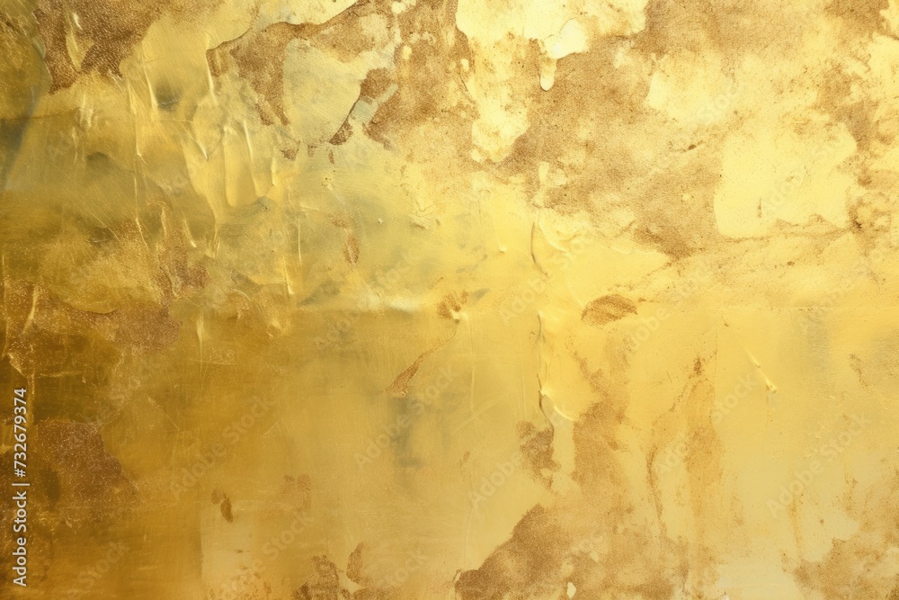 Golden Vintage Foil Texture with Shiny Metallic Effect on Painted Wall Surface, Illuminated