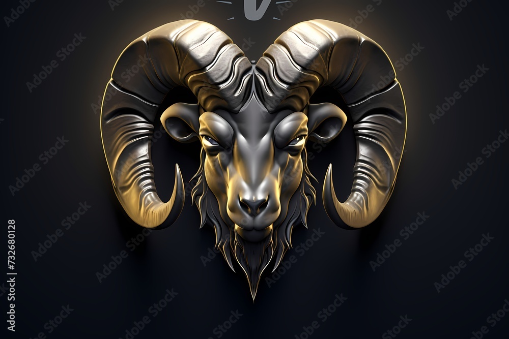 Regal ram face logo with majestic horns, portraying strength and leadership, presented against a solid and timeless background for a powerful brand identity