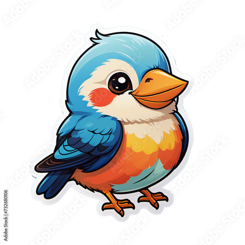 cute little bird sticker illustration © Zieda