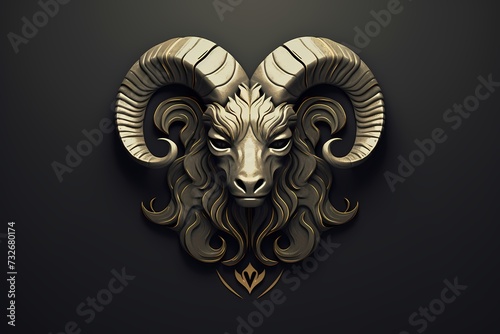 Regal ram face logo with majestic horns, portraying strength and leadership, presented against a solid and timeless background for a powerful brand identity