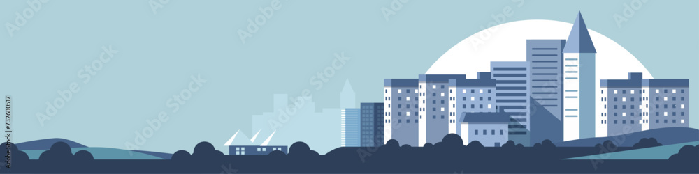 vector urban building skyline bakground illustration with clouds and building and house  - obrazy, fototapety, plakaty 