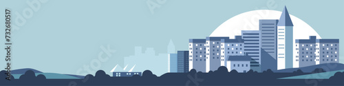 vector urban building skyline bakground illustration with clouds and building and house 