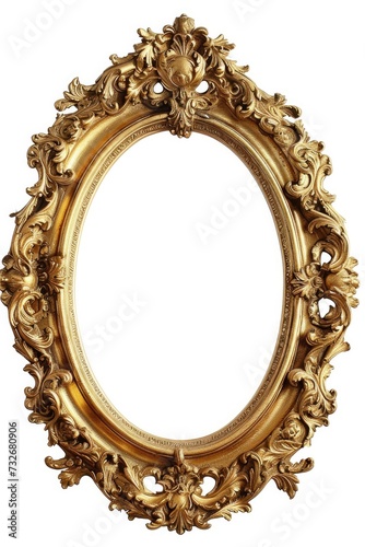 Elegant Aged Gold Oval Picture Frame Isolated with Clipping Path © AIGen
