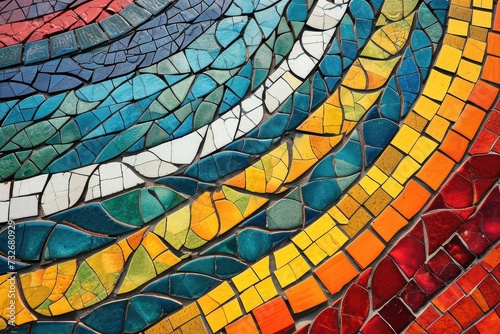 Colorful Mosaic Wave Background with Antique Tile Texture