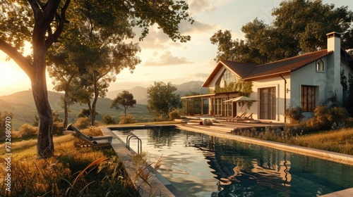 Tranquil Retreat: Country House with Lap Pool Amidst Rolling Hills and Lush Greenery