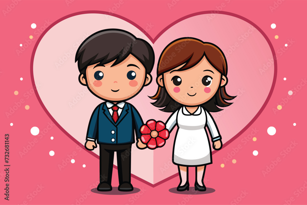 Happy valentine's day banner with cute cartoon couple character and love vector illustration Happy valentine's day banner with cute cartoon couple character and love vector illustration