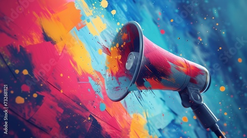 Megaphone on colorful background marketing and advertising. Copy space © Bettina