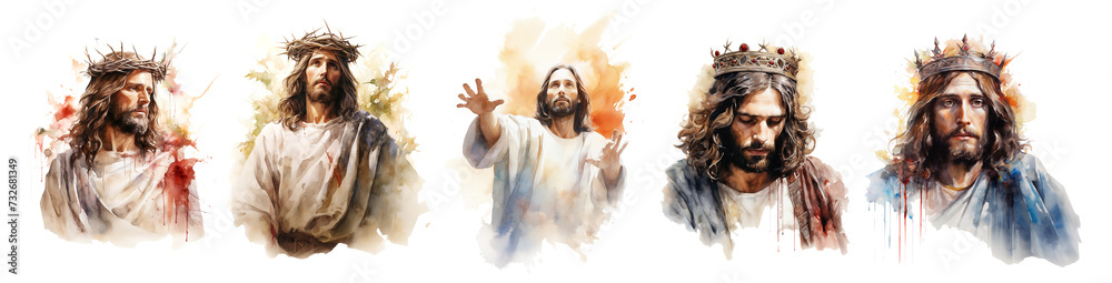 Watercolor drawing Jesus Christ. Set of illustrations of Jesus Christ ...