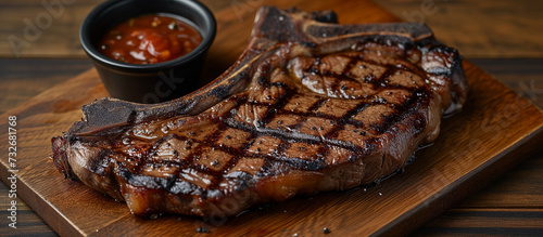 Grilled t-bone steak. Cooked beef meat. Grill food, meal.