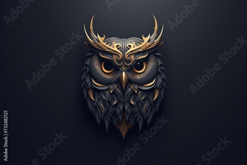 Wise owl face logo with intricate details, conveying intelligence and knowledge, showcased against a solid and timeless background for a sophisticated brand identity photo